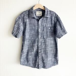 PD&C Boys 8 Shirt Button Front Short Sleeve Blue Polka Dot Pocket Cotton